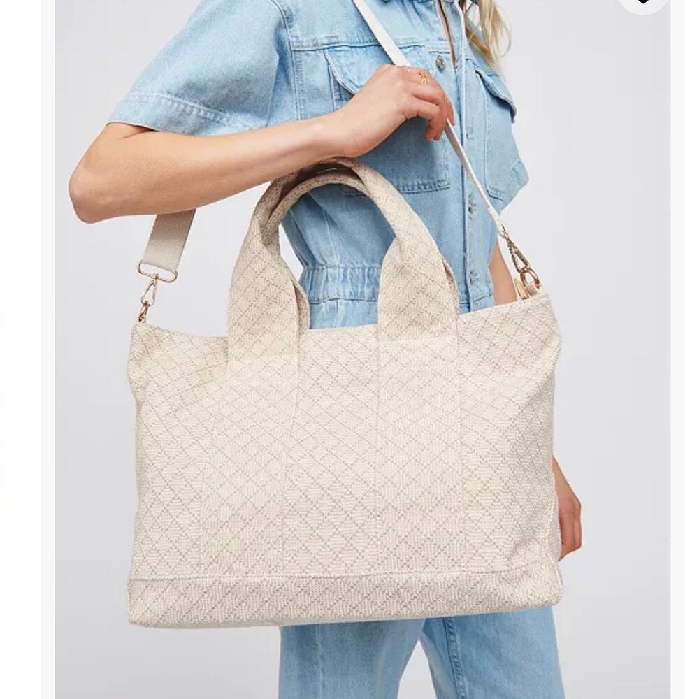 Urban Expressions Dorret Tote Weekender Bag with Shoulder Strap Cream/Beige